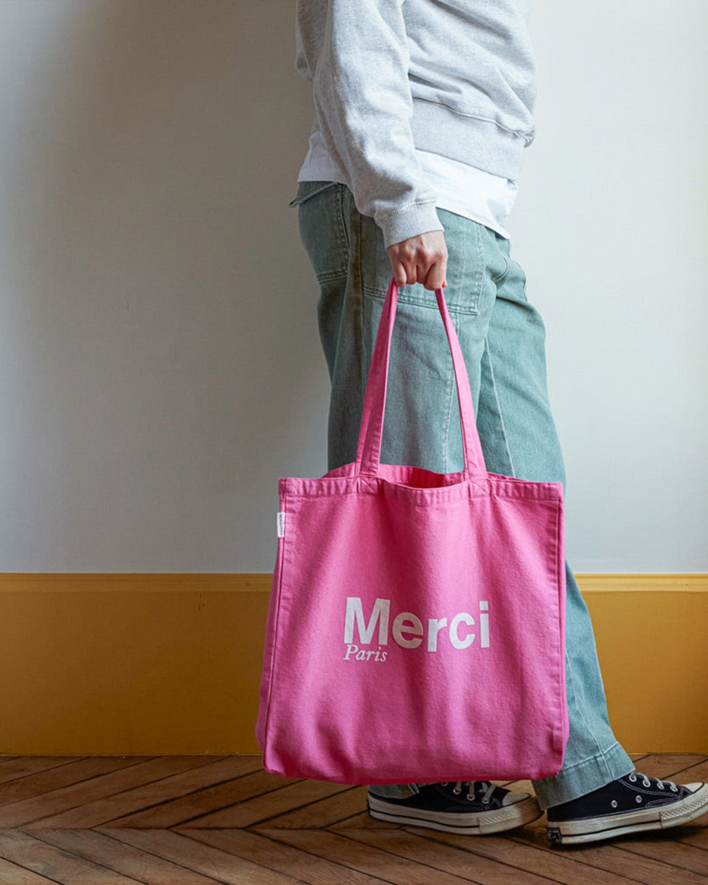 Merci - Tote Bag En Coton - Rose & Écru