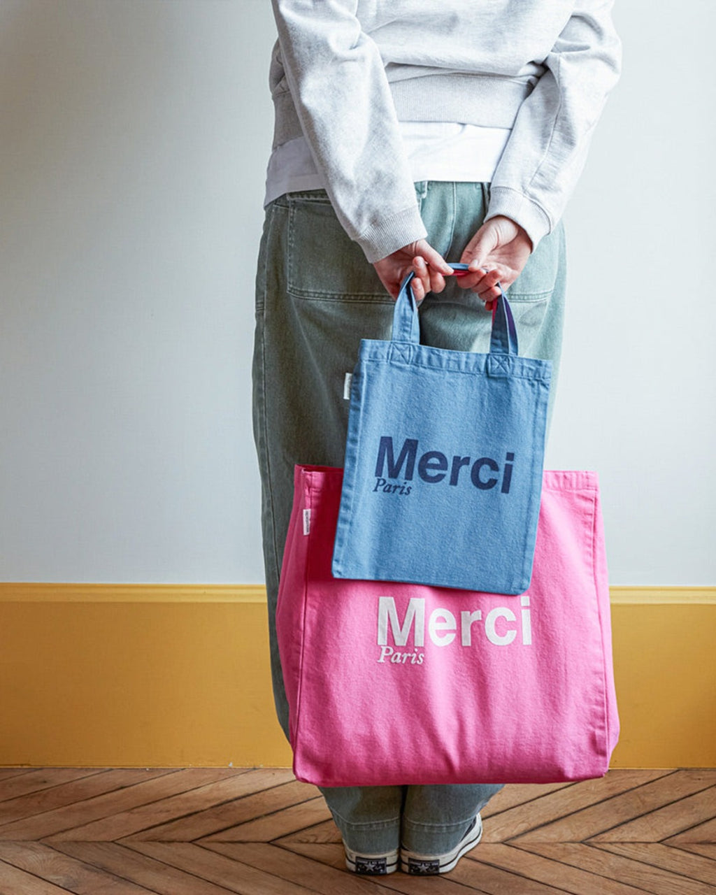 Merci - Tote Bag En Coton - Rose & Écru