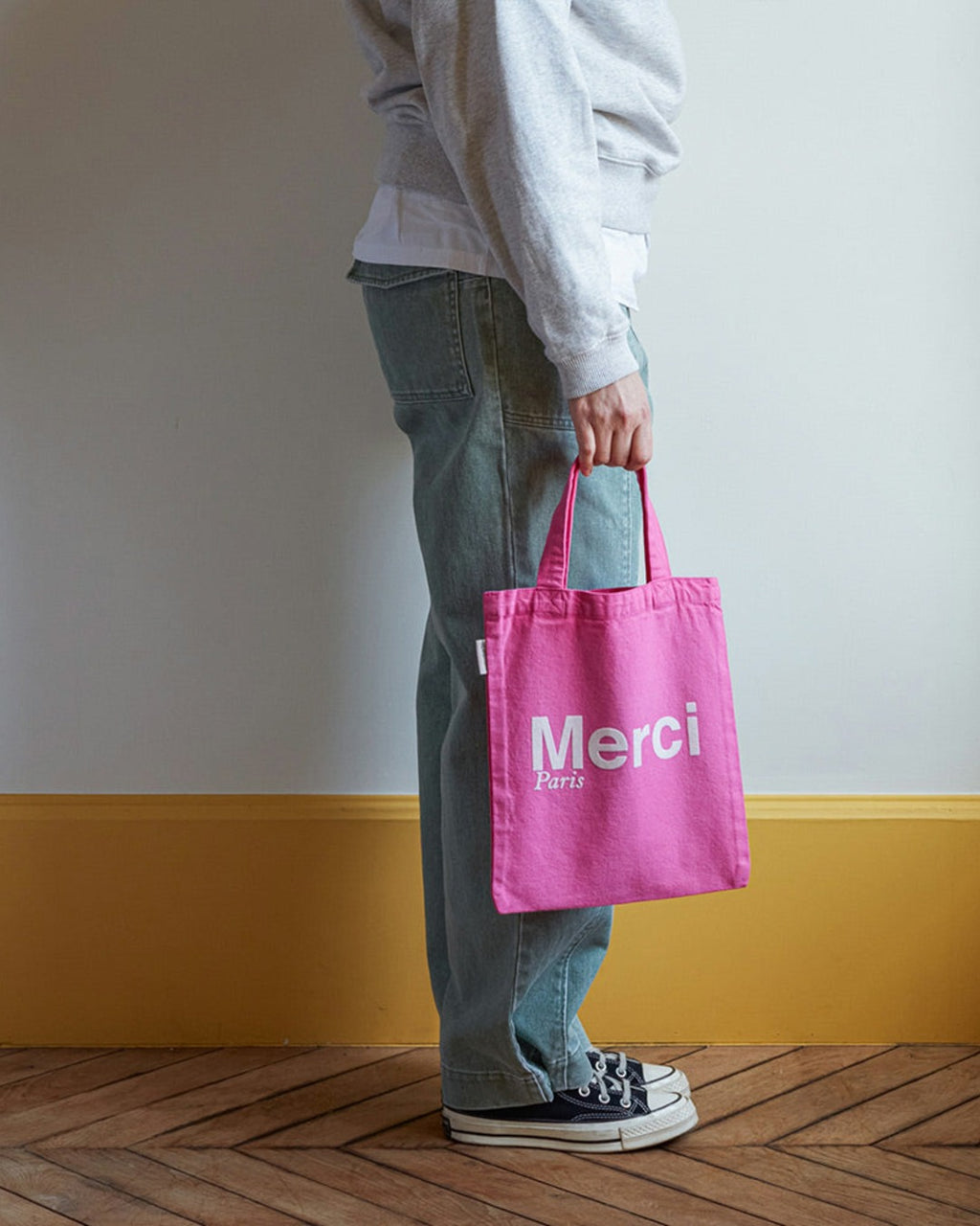 Merci - Tote Bag En Coton - Rose & Écru