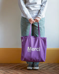 Merci - Cotton Tote Bag - Purple & Ecru