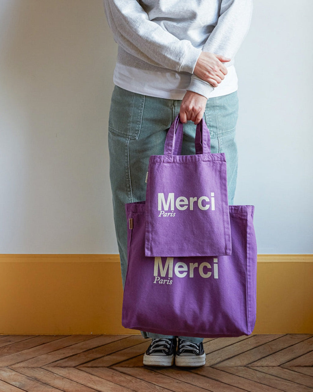 Merci - Cotton Tote Bag - Purple & Ecru