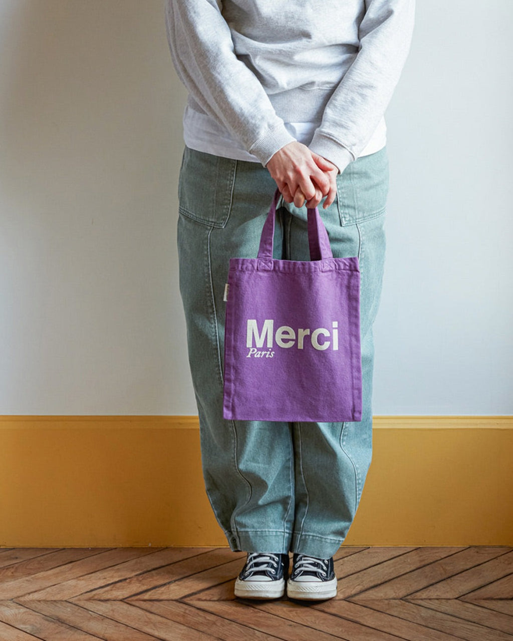 Merci - Cotton Tote Bag - Purple & Ecru