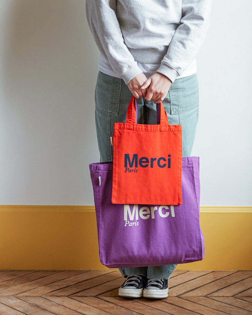 Merci - Cotton Tote Bag - Orange & Navy Blue