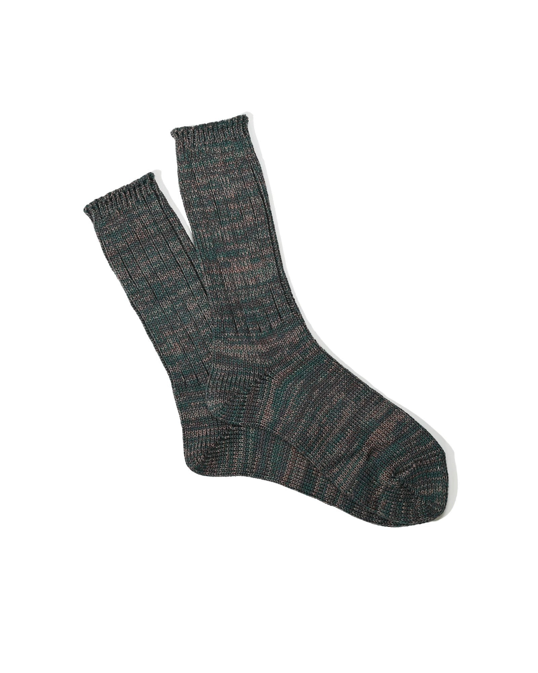 Chaussettes Merci Paris Anonymous ISM 5 Color Mix Crew en coton vert chiné avec maille côtelée épaisse