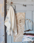 Merci - Serviette De Bain En Lin Nid D'Abeille - Bande Gris Vésuve