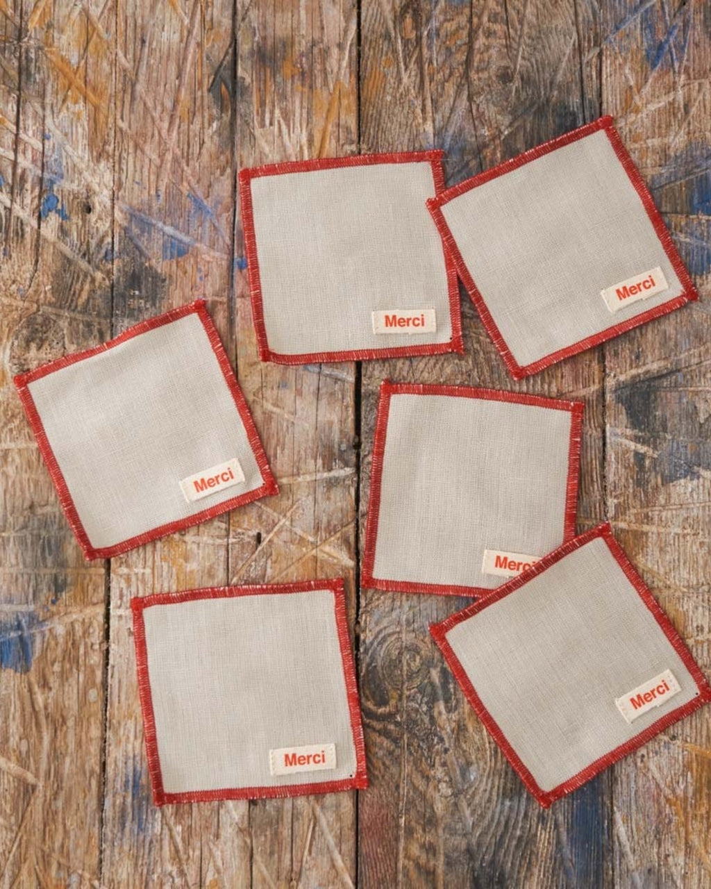 Merci - Set of 6 washed linen coasters - Stone