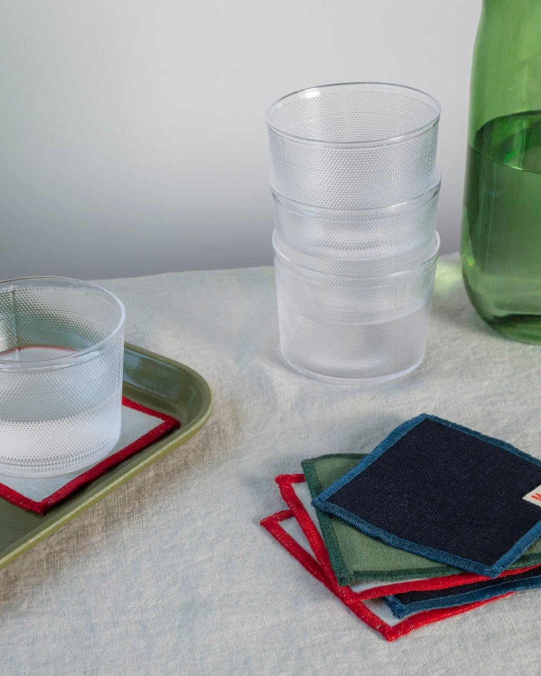 Merci - Set of 6 washed linen coasters - Stone