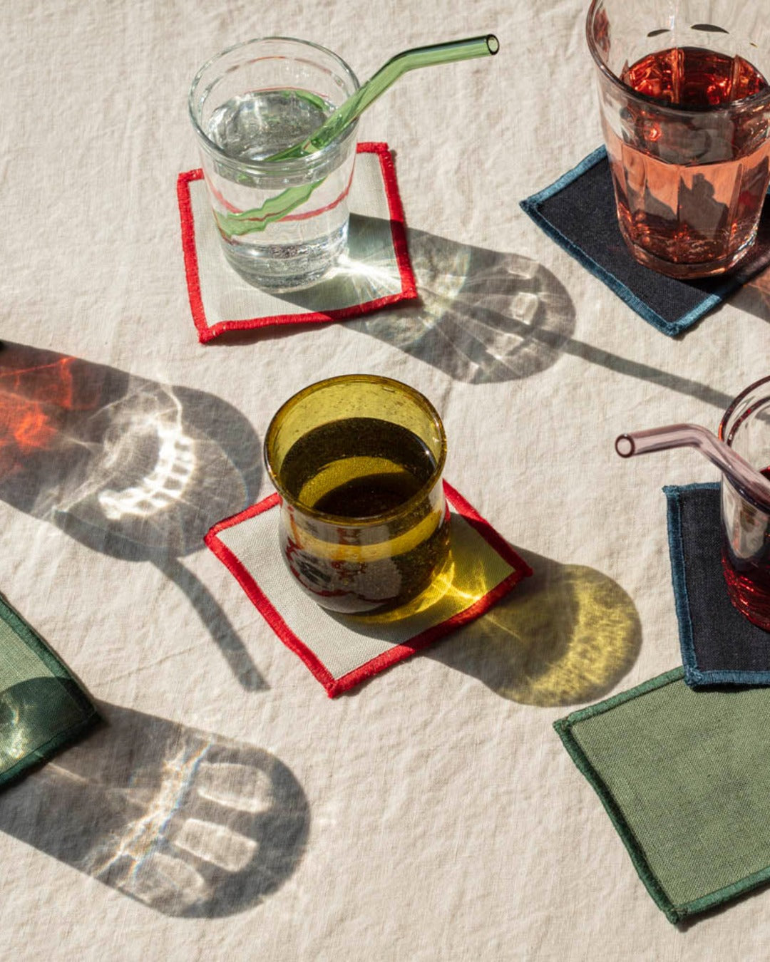 Merci - Ensemble De 6 Dessous De Verre En Lin Lavé - Bleu Encre