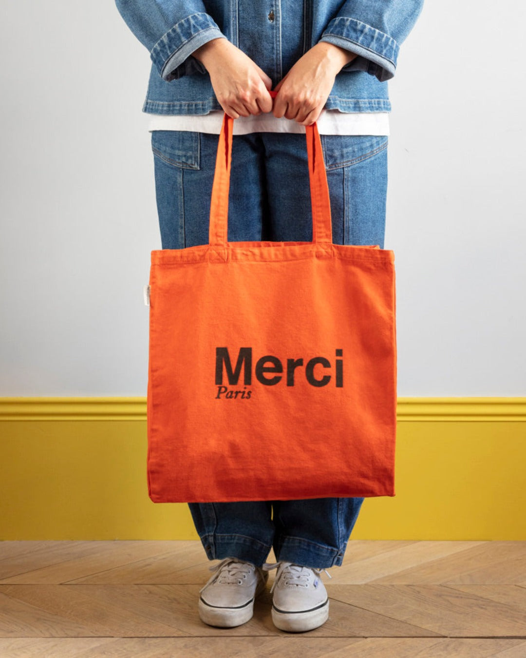 Merci - Cotton Tote Bag - Orange & Brown
