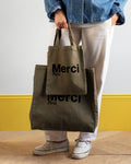 Merci - Tote Bag En Coton - Kaki & Noir