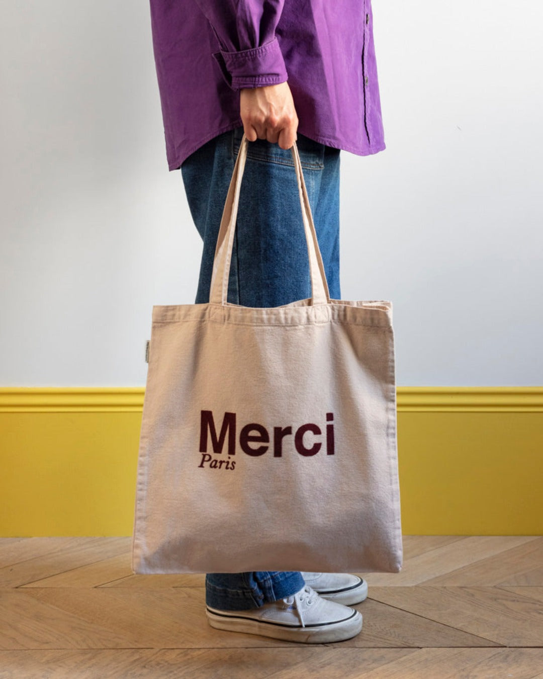 Merci - Cotton Tote Bag - Cream & Burgundy