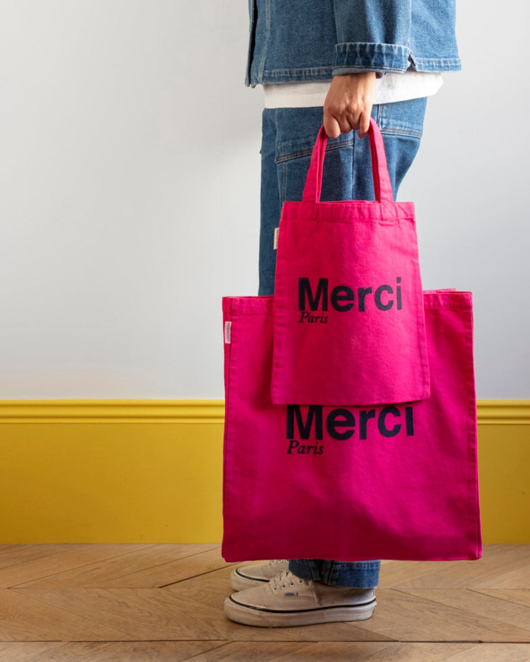Merci - Cotton Tote Bag - Pink & Navy