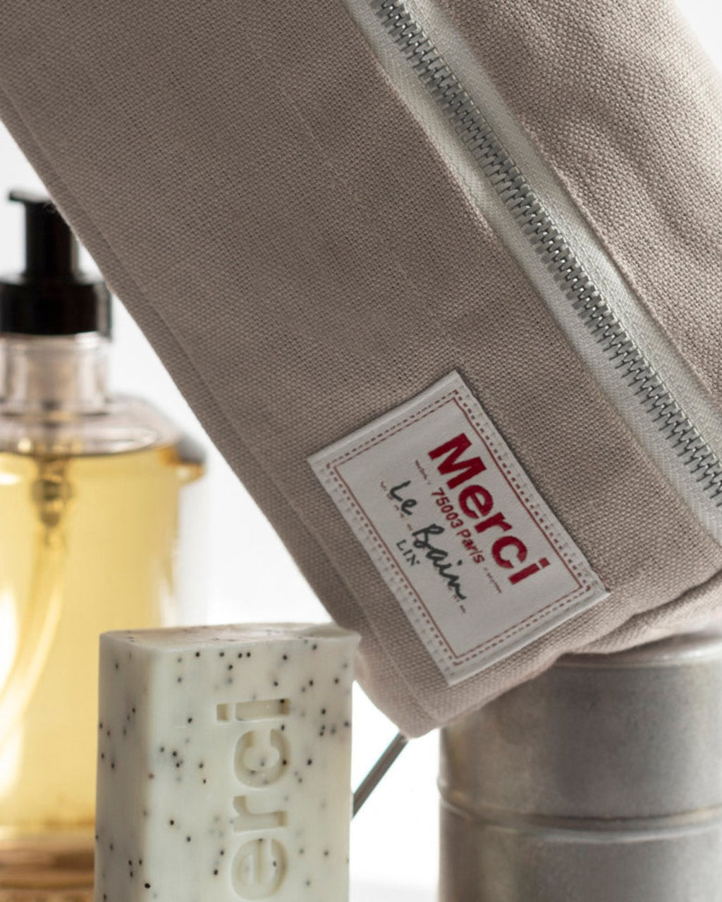 Merci - Washed linen toiletry bag - Stone