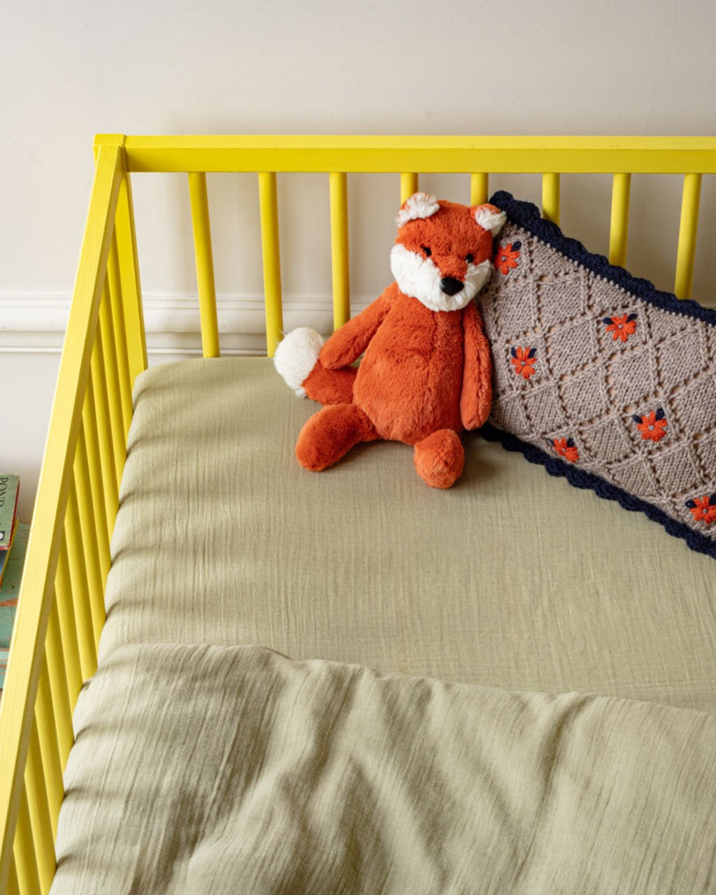 Merci x Caramel - Caramel x Merci - Cotton gauze fitted sheet - Green 77 Rue de Varenne