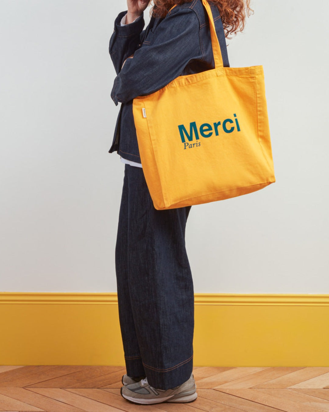 Merci - Cotton Tote Bag - Yellow & Teal