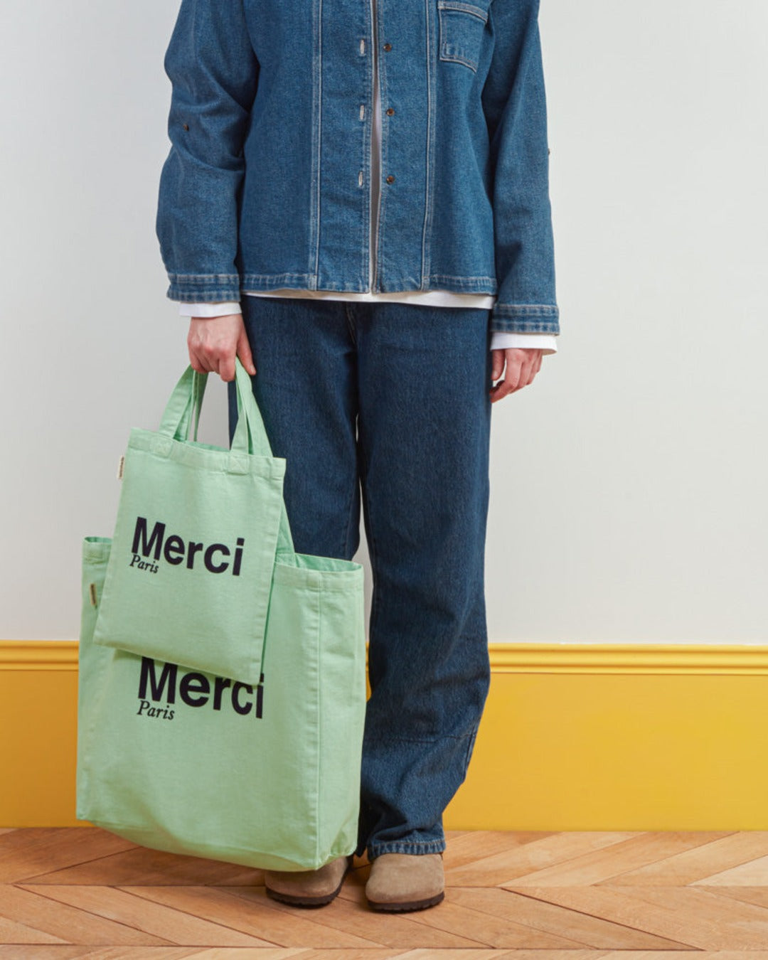 Merci - Cotton Tote Bag - Mint & Blue