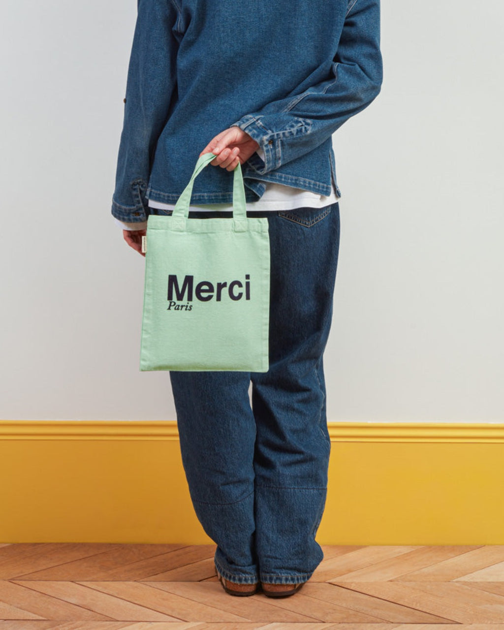 Merci - Cotton Tote Bag - Mint & Blue