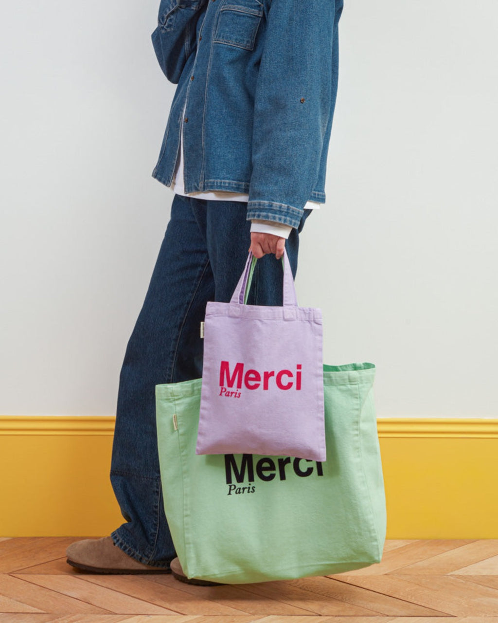 Merci - Cotton Tote Bag - Mint & Blue