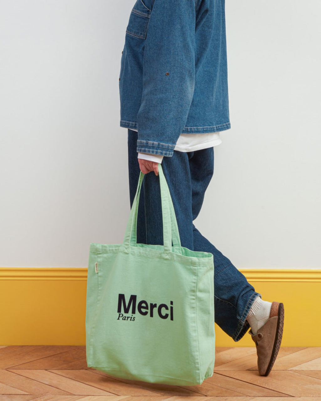 Merci - Cotton Tote Bag - Mint & Blue