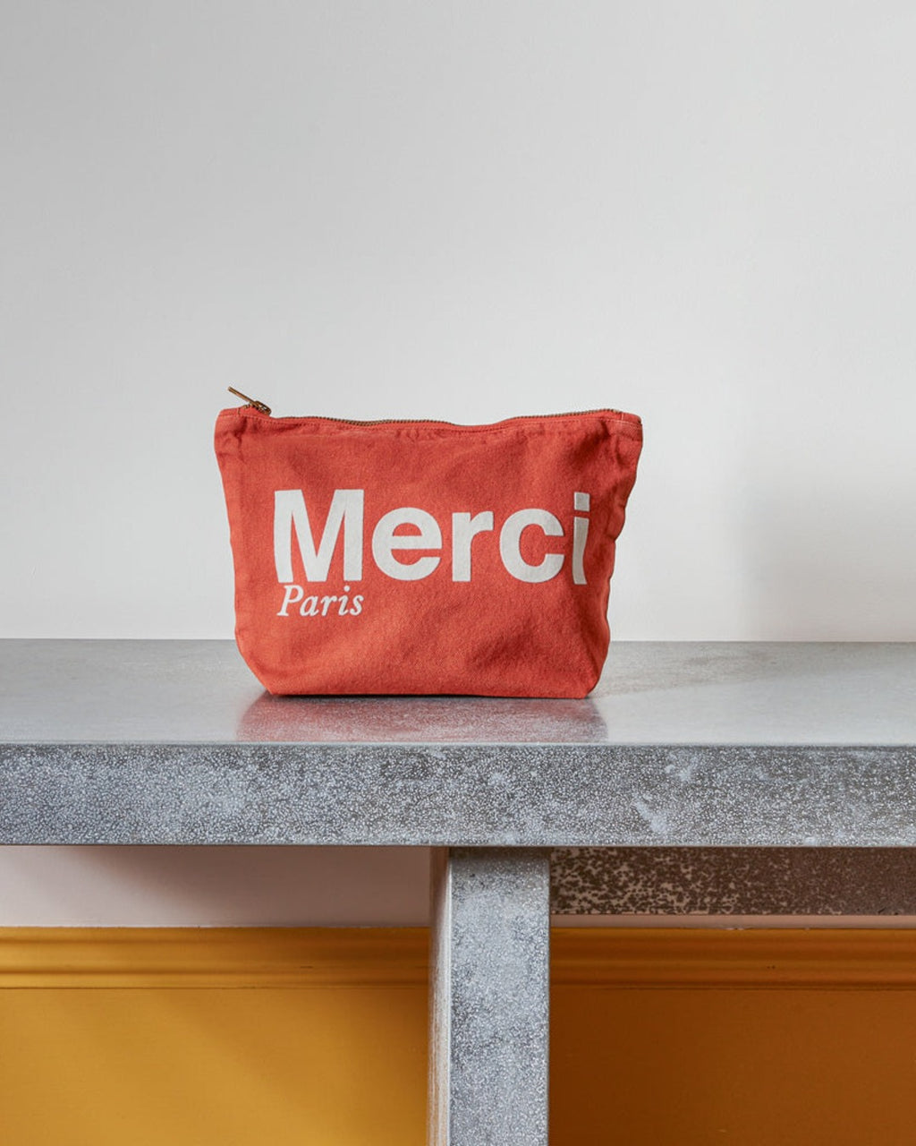 Merci - Pochette En Coton - Terracotta & Blanc