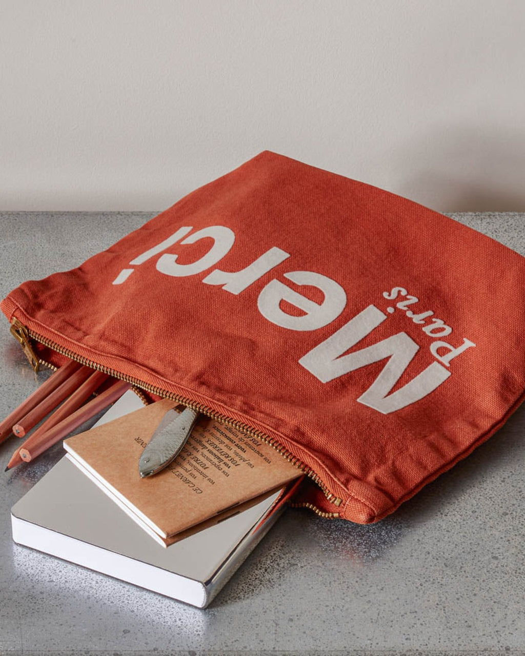 Merci - Pochette En Coton - Terracotta & Blanc