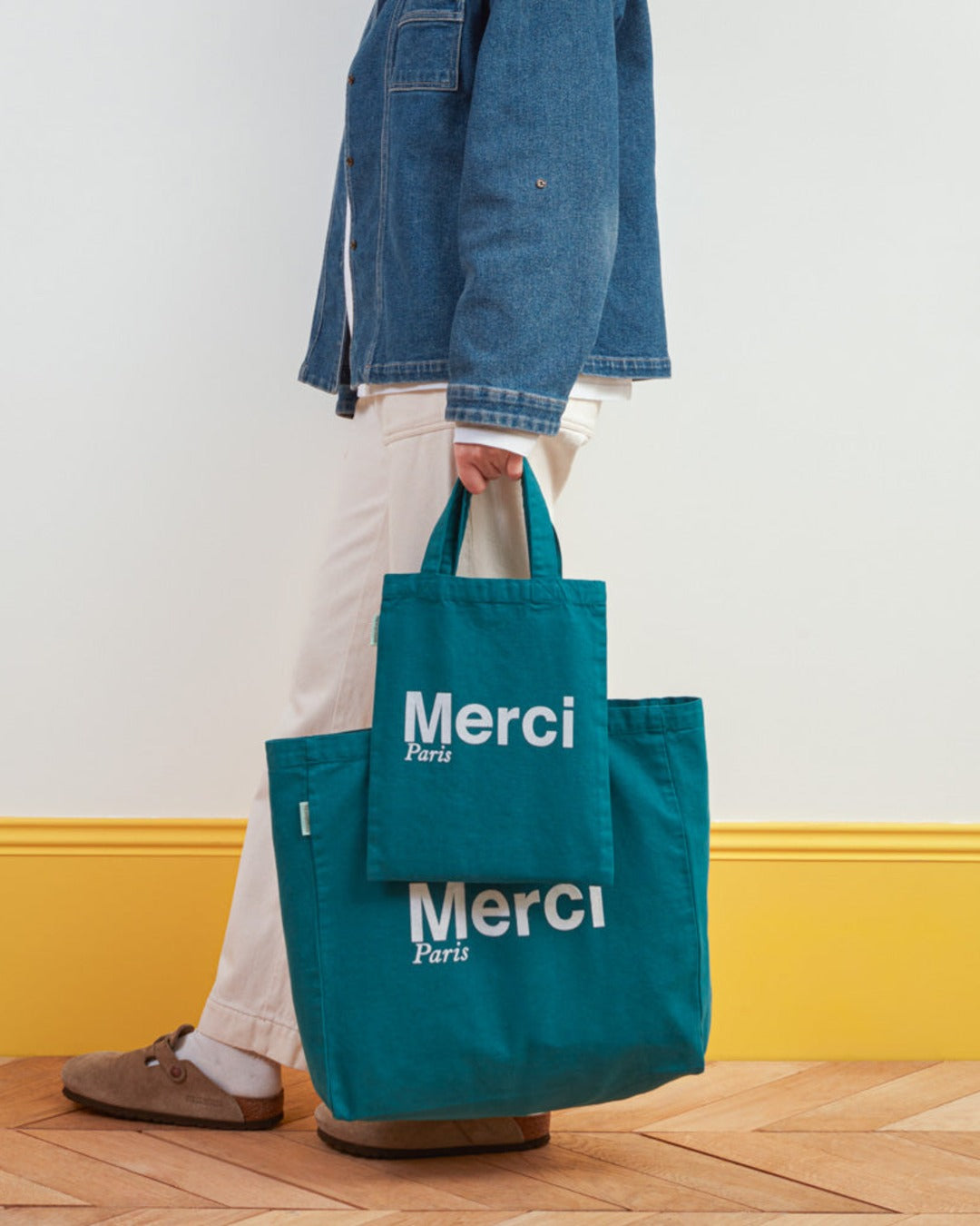 Merci - Cotton Tote Bag - Teal & White