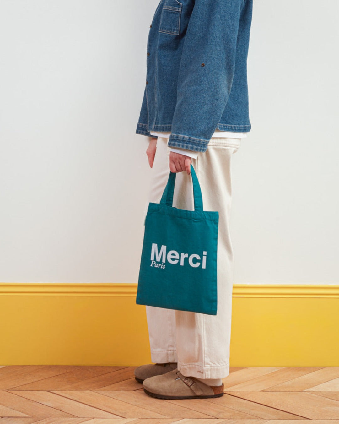Merci - Cotton Tote Bag - Teal & White