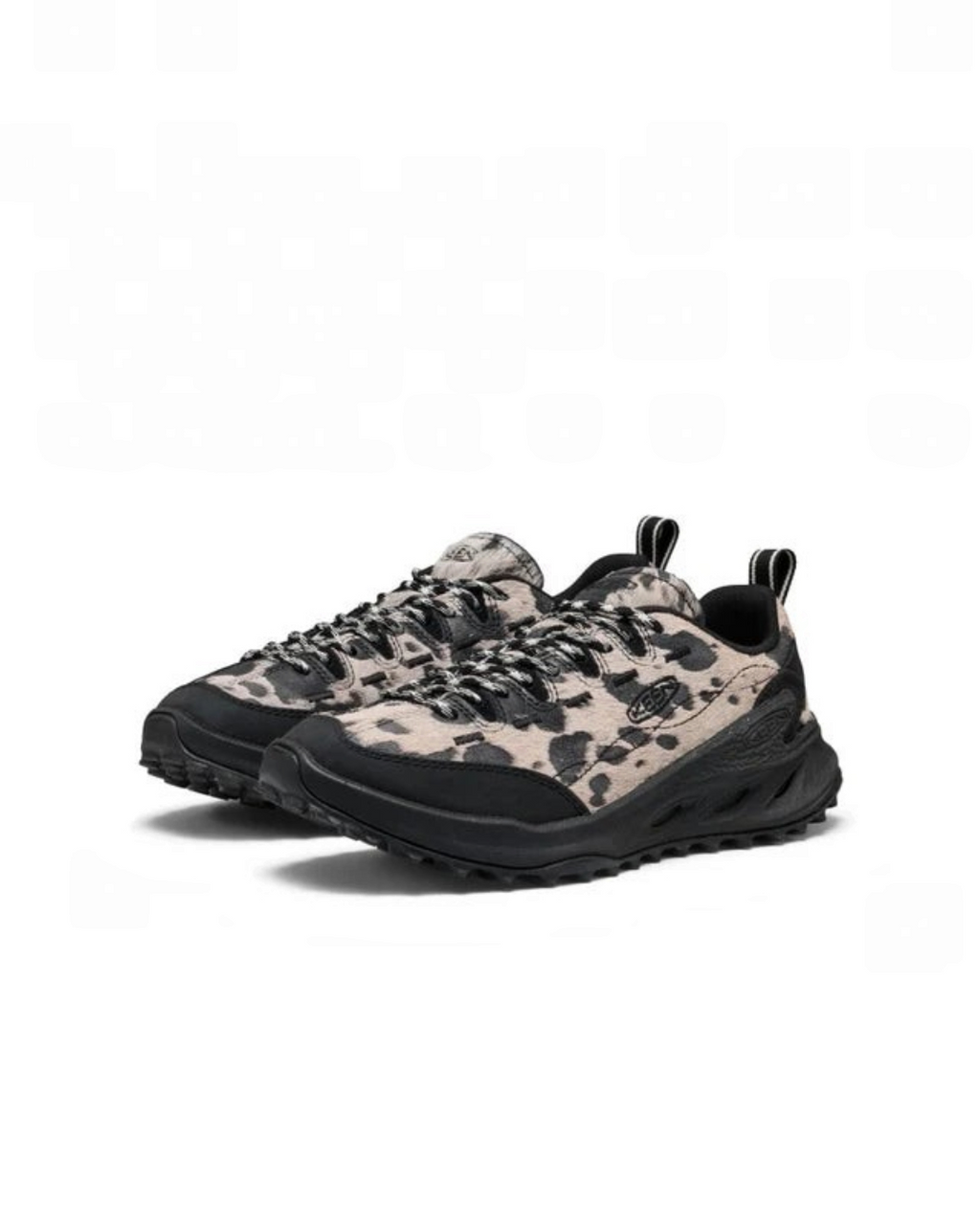 Baskets Keen Jasper Zionic Merci Paris en cuir imprimé vache noir et beige avec semelle crantée robuste