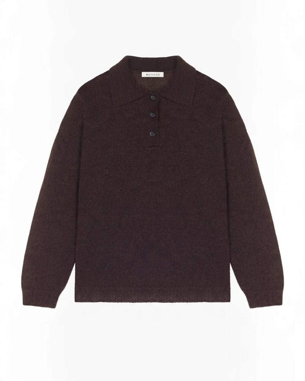 Pull polo Merci Paris Masscob marron glacé en maille douce de mohair et laine mérinos à coupe oversize