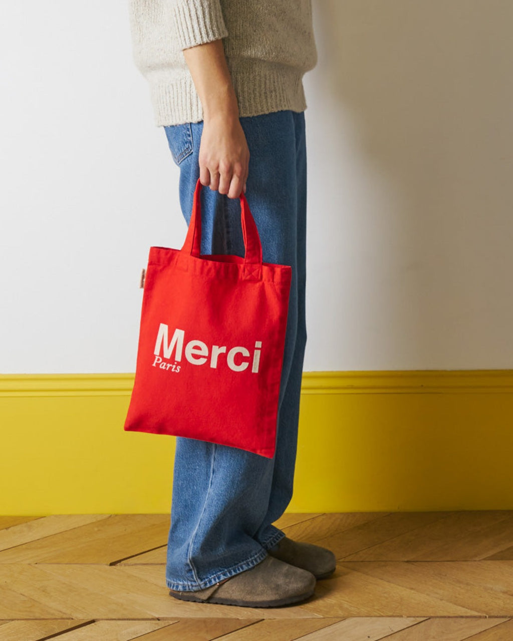 Merci - Cotton Tote Bag - Red & Ecru