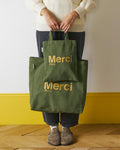 Merci - Tote Bag En Coton - Kaki & Doré