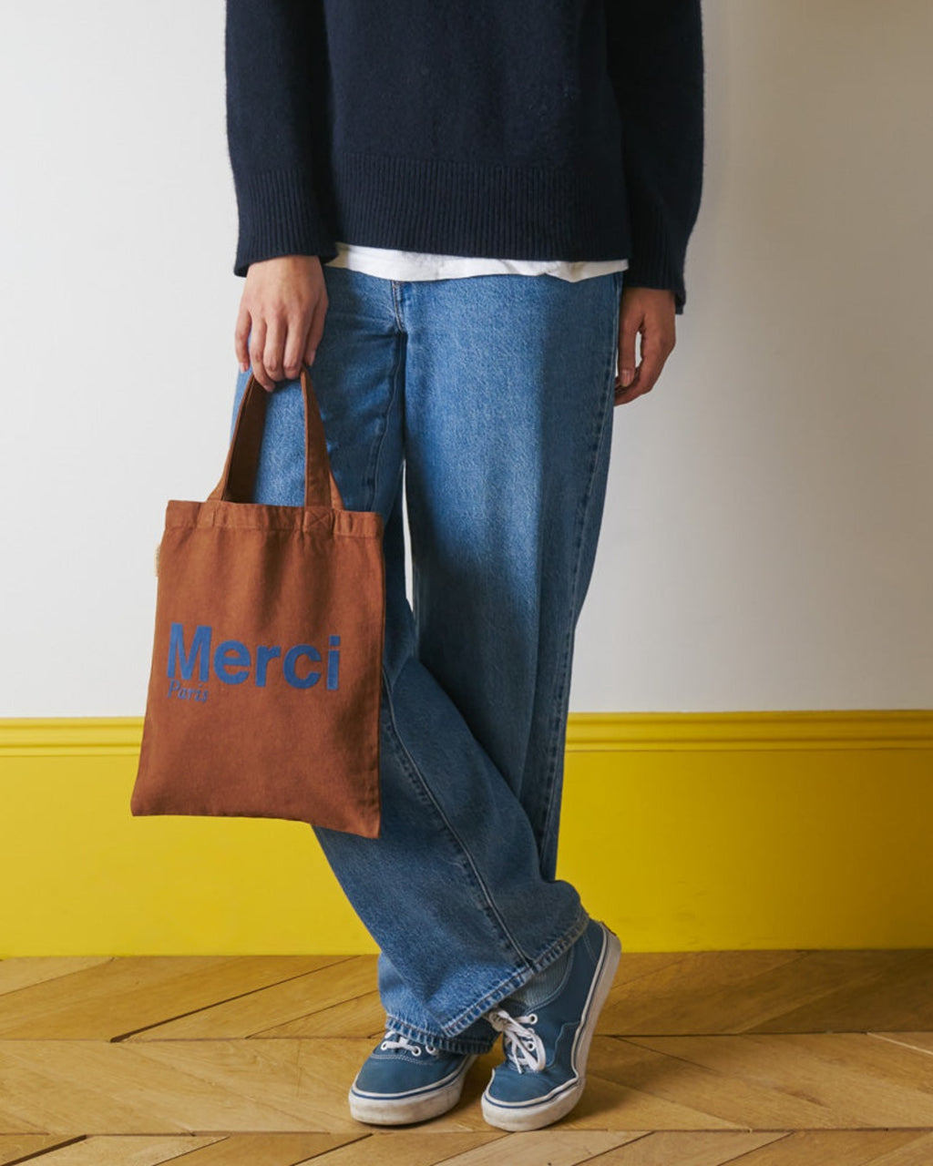 Merci - Cotton Tote Bag - Brown & Navy