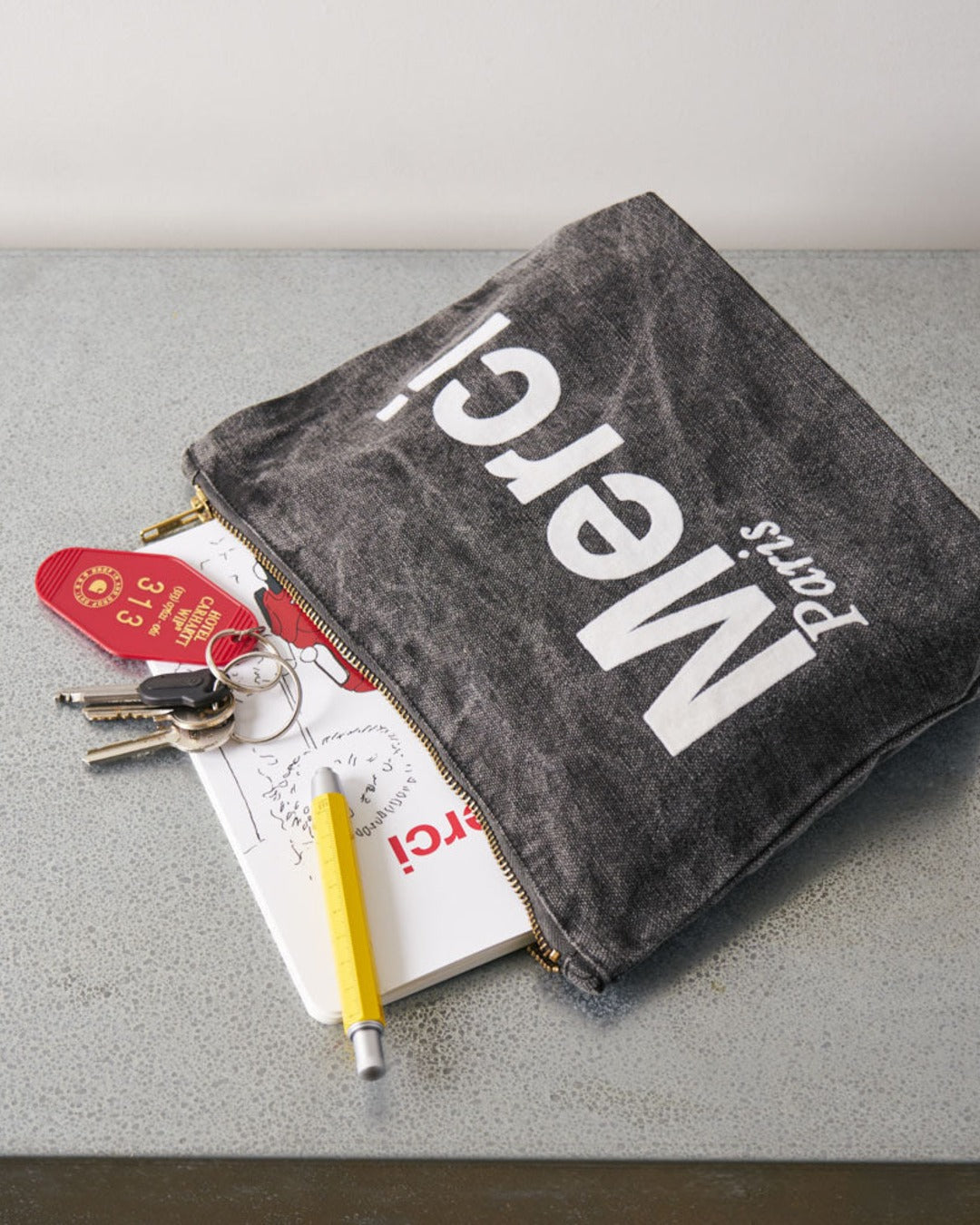 Merci - Marble Cotton Clutch - Black & White