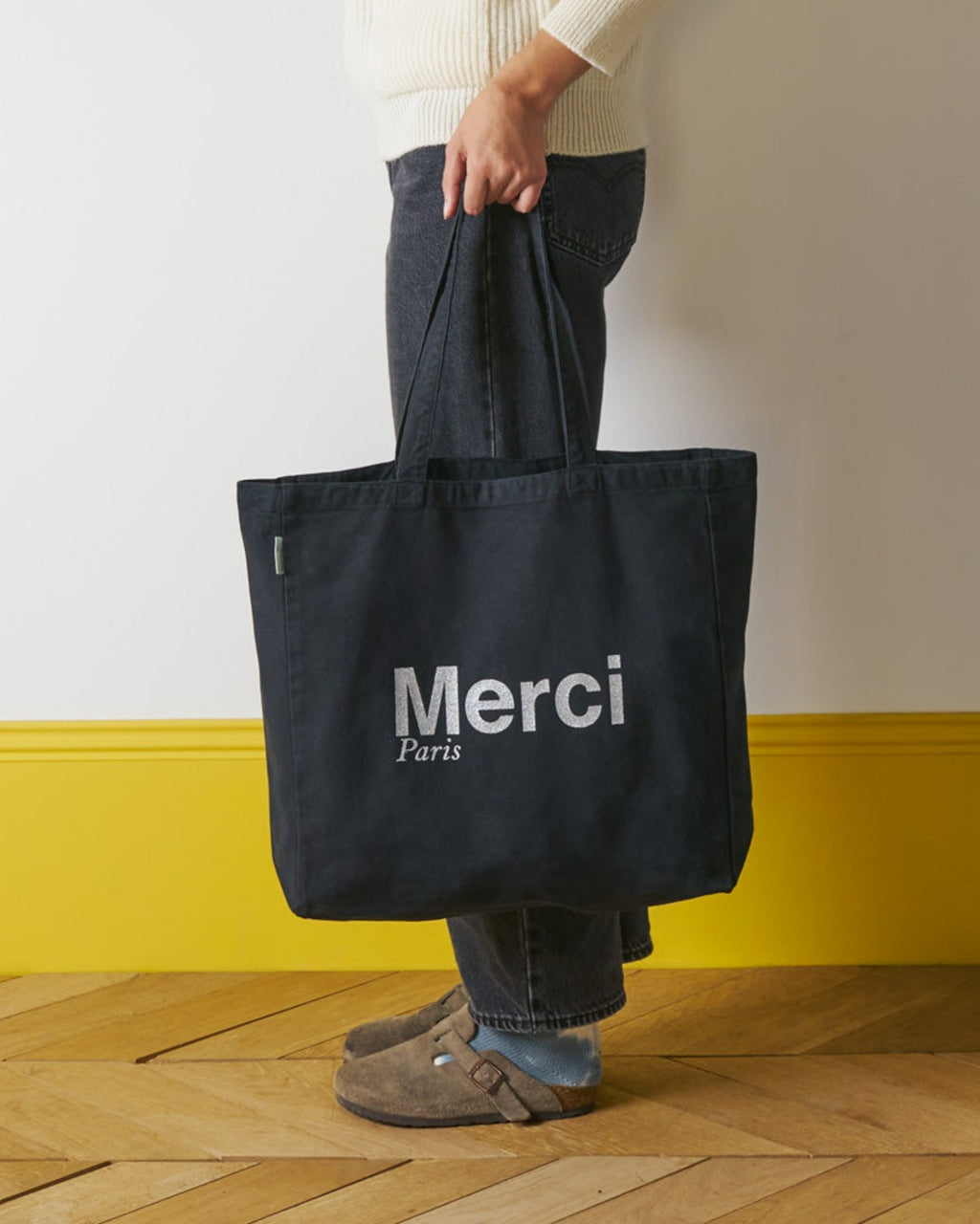 Merci - Cotton Tote Bag - Black & Silver