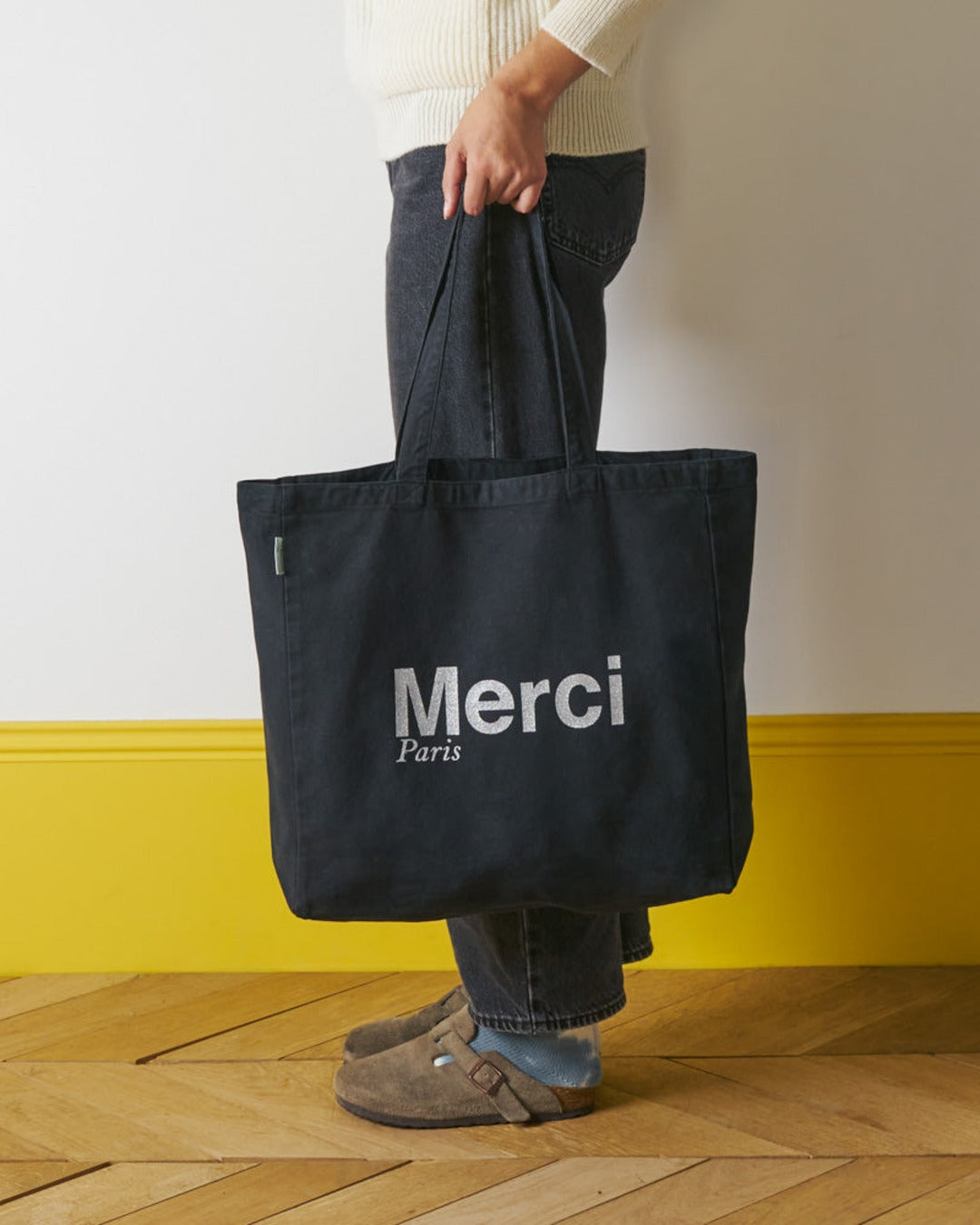 Merci - Cotton Tote Bag - Black & Silver