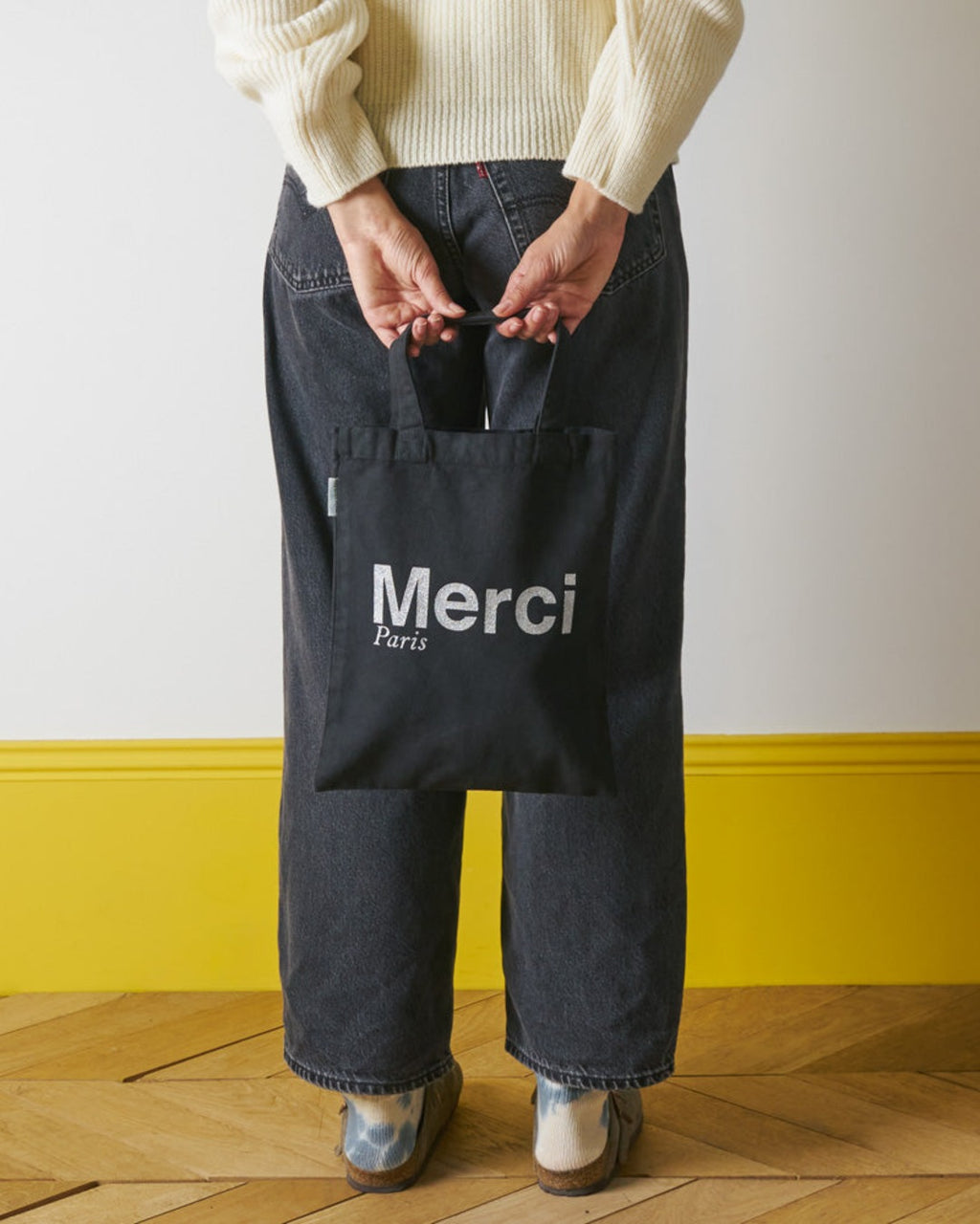 Merci - Cotton Tote Bag - Black & Silver