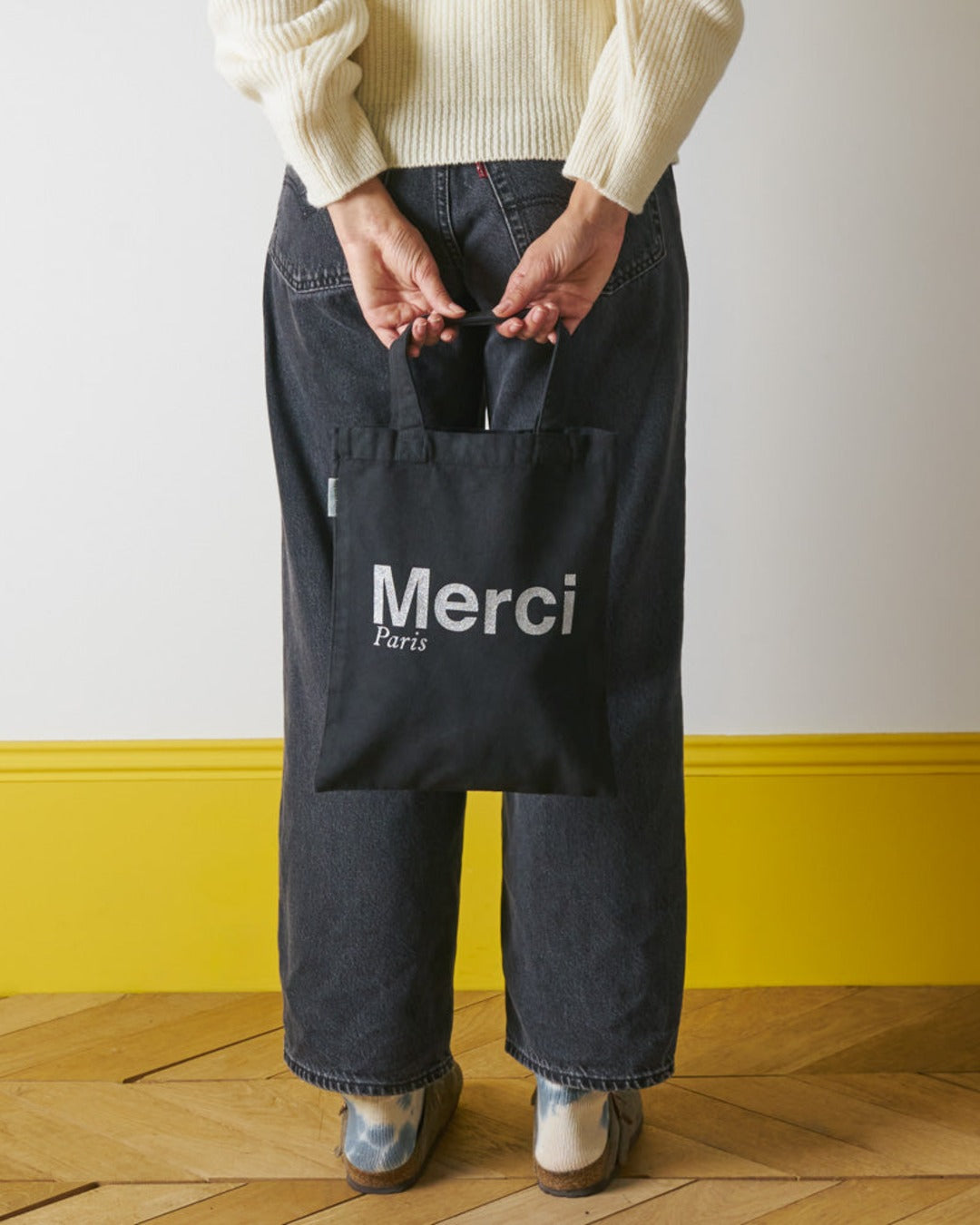 Merci - Cotton Tote Bag - Black & Silver