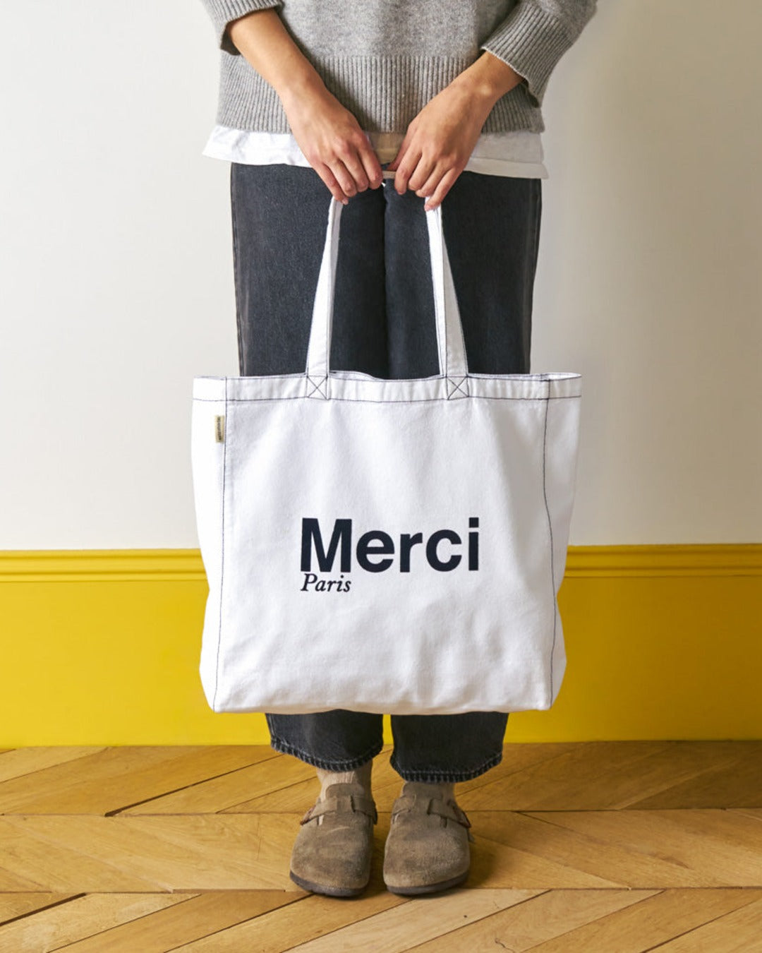 Merci - Stitch Cotton Tote Bag - White