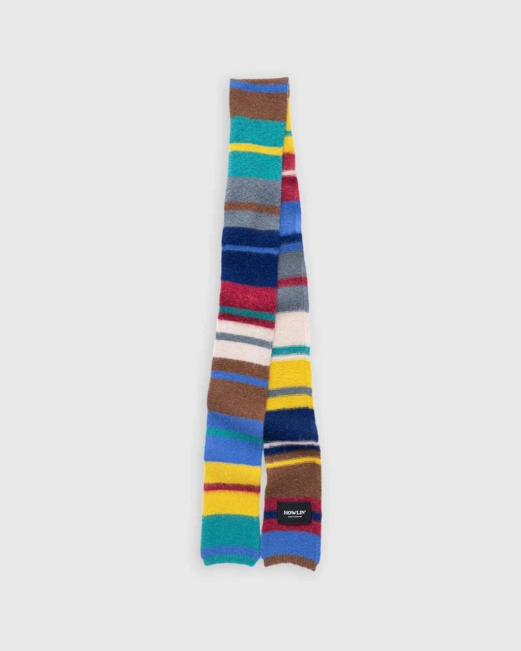 Écharpe Merci Paris Howlin' Endless Space en laine d'agneau brossée à rayures multicolores bleues et jaunes