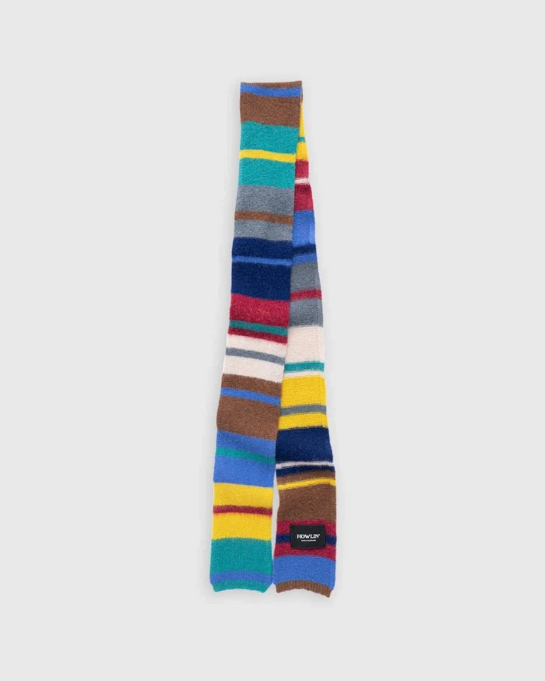 Écharpe Merci Paris Howlin' Endless Space en laine d'agneau brossée à rayures multicolores bleues et jaunes