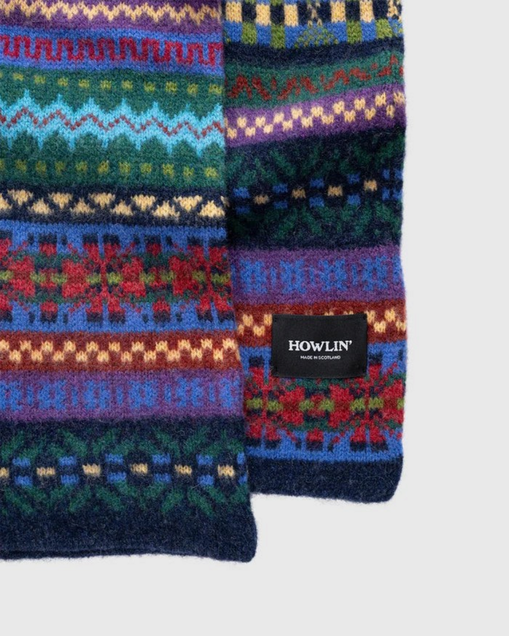 Écharpe Merci Paris Howlin' en laine d'agneau mérinos avec motifs jacquard Fair Isle multicolores et étiquette tissée