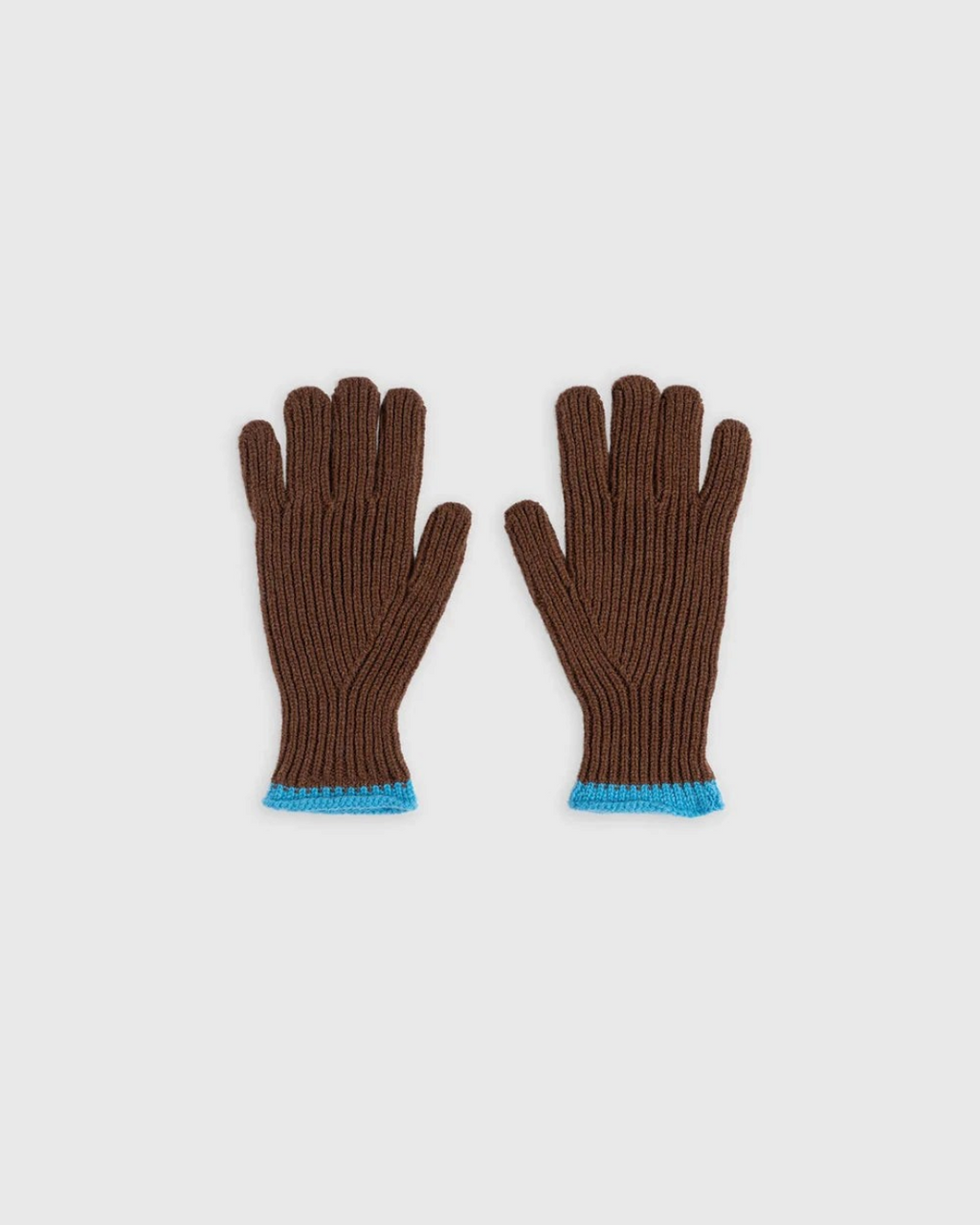 Gants Merci Paris Howlin' en laine d'agneau marron à maille côtelée avec bords roulottés contrastants bleu vif