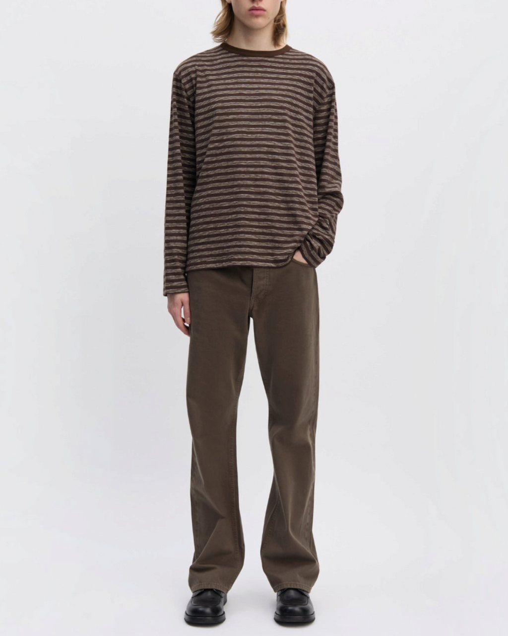 Another Aspect - 3.0 JPN striped t-shirt - Brown and ecru stripes