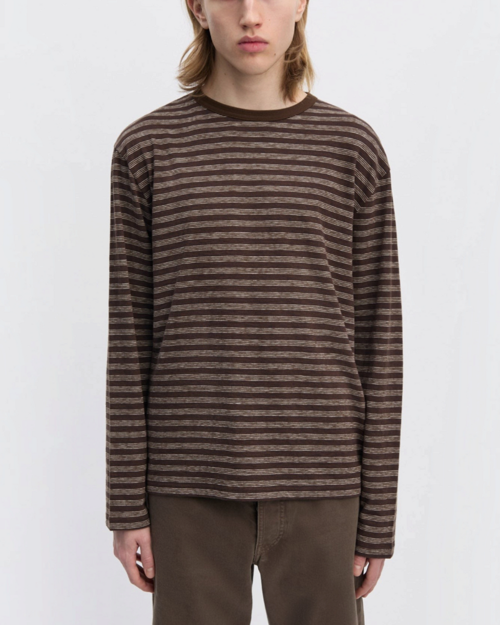 Another Aspect - 3.0 JPN striped t-shirt - Brown and ecru stripes
