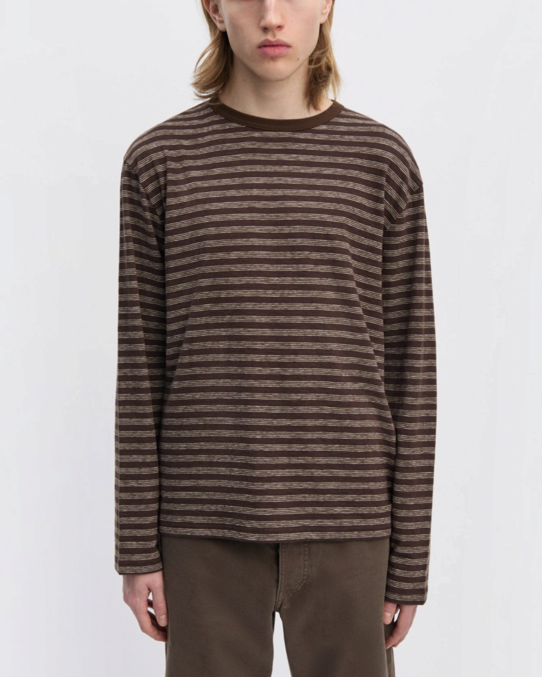 Another Aspect - 3.0 JPN striped t-shirt - Brown and ecru stripes