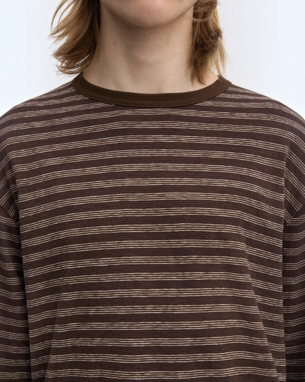 Another Aspect - 3.0 JPN striped t-shirt - Brown and ecru stripes
