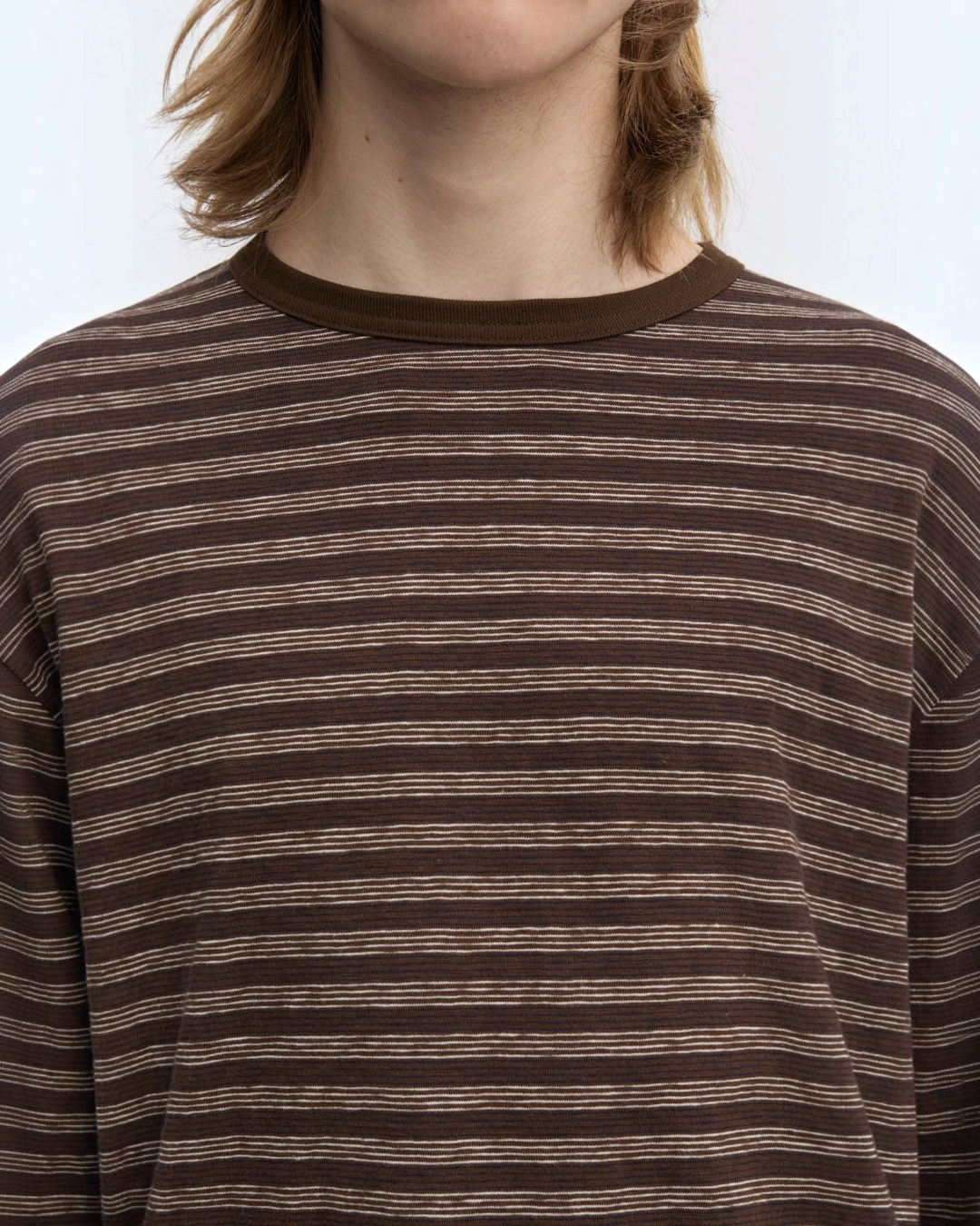 Another Aspect - 3.0 JPN striped t-shirt - Brown and ecru stripes