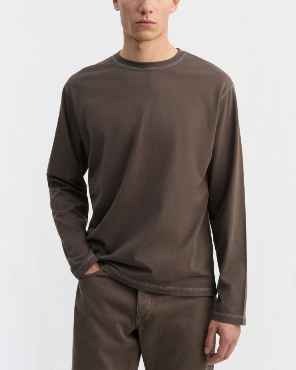 Another Aspect - 3.0 long-sleeved t-shirt - Brown and navy