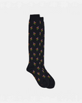 Chaussettes hautes Merci Paris Babaco en laine noire avec motif floral de petits bouquets colorés