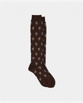 High socks Merci Paris Babaco in brown wool with floral pattern of small colorful bouquets